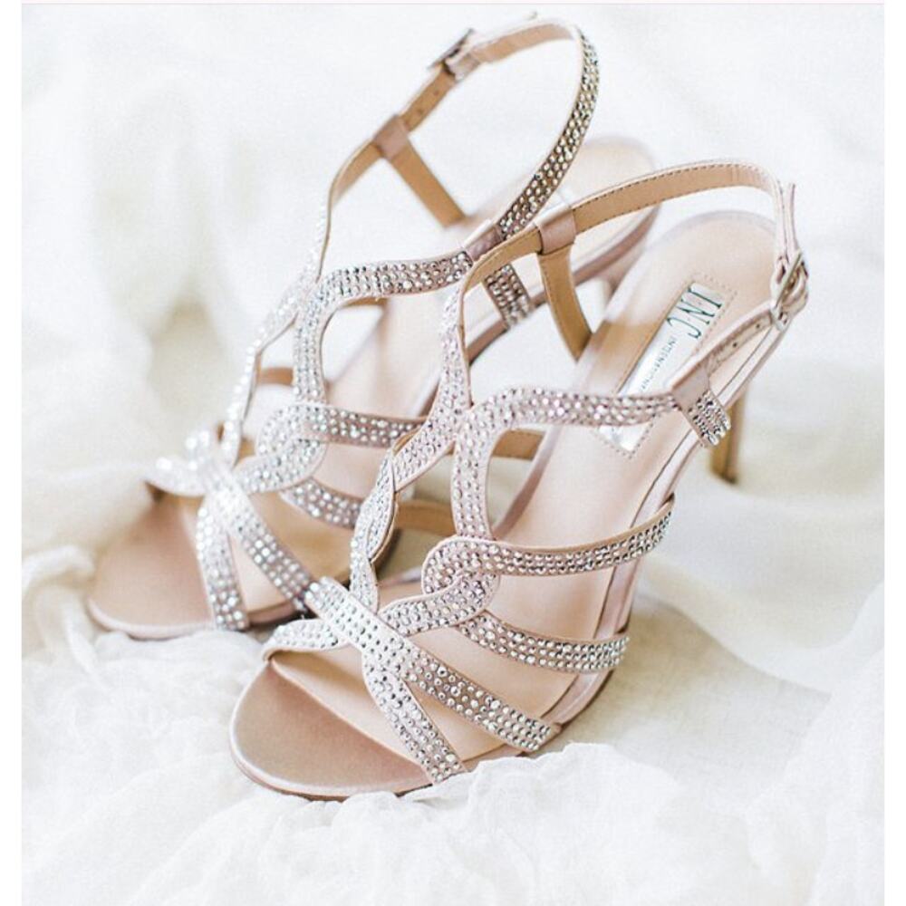 NEW INC Randii Pump Open Toe Heels Sandals w Rhinestones  Size 7 M